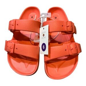 Shade & Shore Women’s Double Buckle Slide Sandals – Orange – Size 6 – NWT